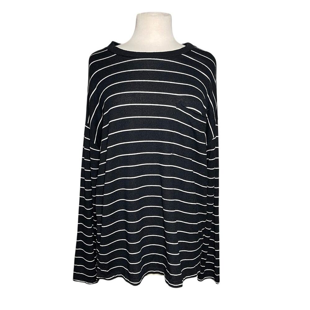 RAILS Women’s Ezra Black and White Striped Long Sleeve Knit Top